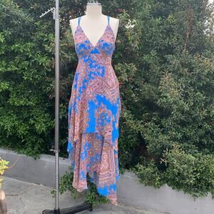 Marciano Layered Maxi Dress Floral Blue Pink Romantic Fairy XS